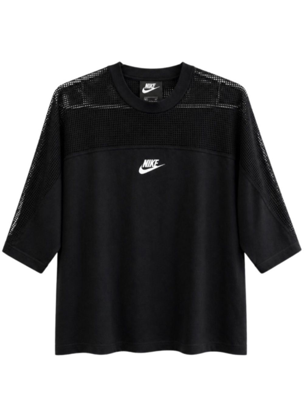 Nike Black Drop Sleeve Mesh Top w 3/4 Sleeve & Cropped Boxy Fit – Size Small EUC - Picture 2 of 14